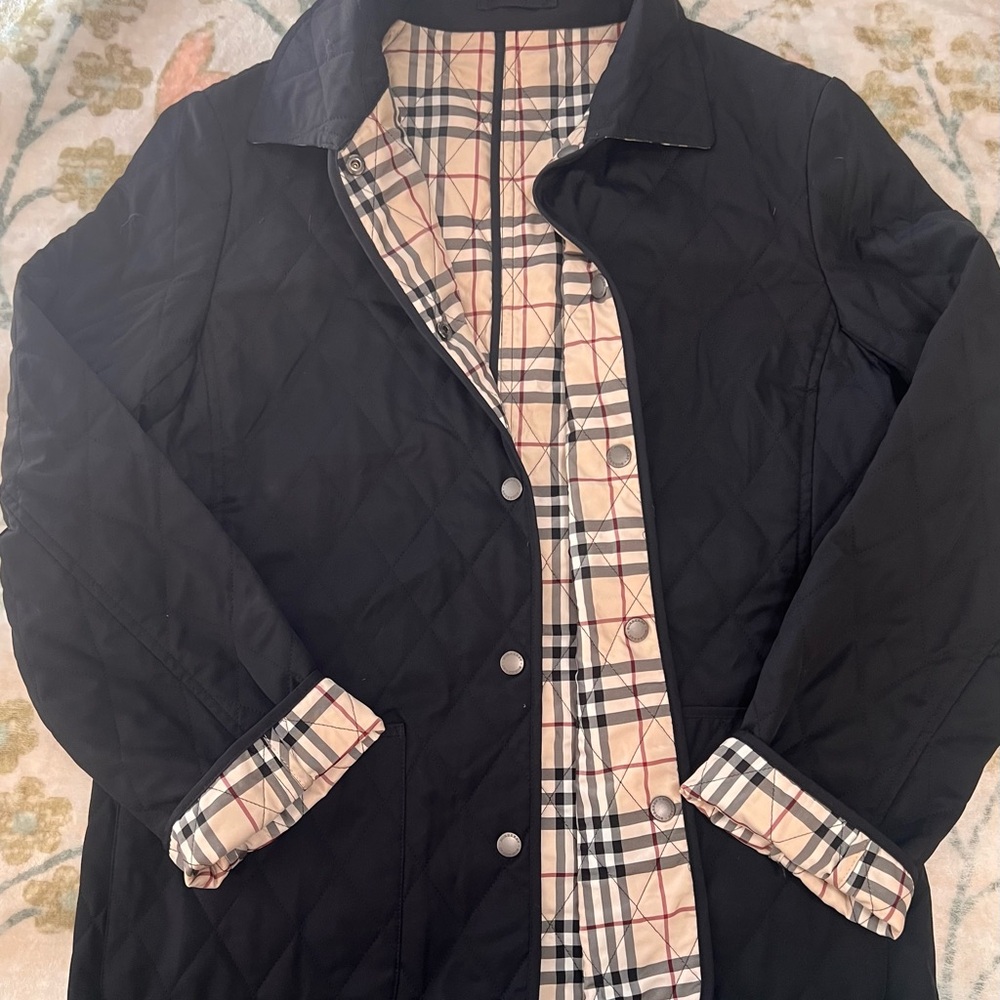 Burberry Black Quilted Trench Coat with Check Lining